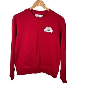 Disney Red Sweatshirt Embroidered Mickey Hands Heart Rainbow Size XS